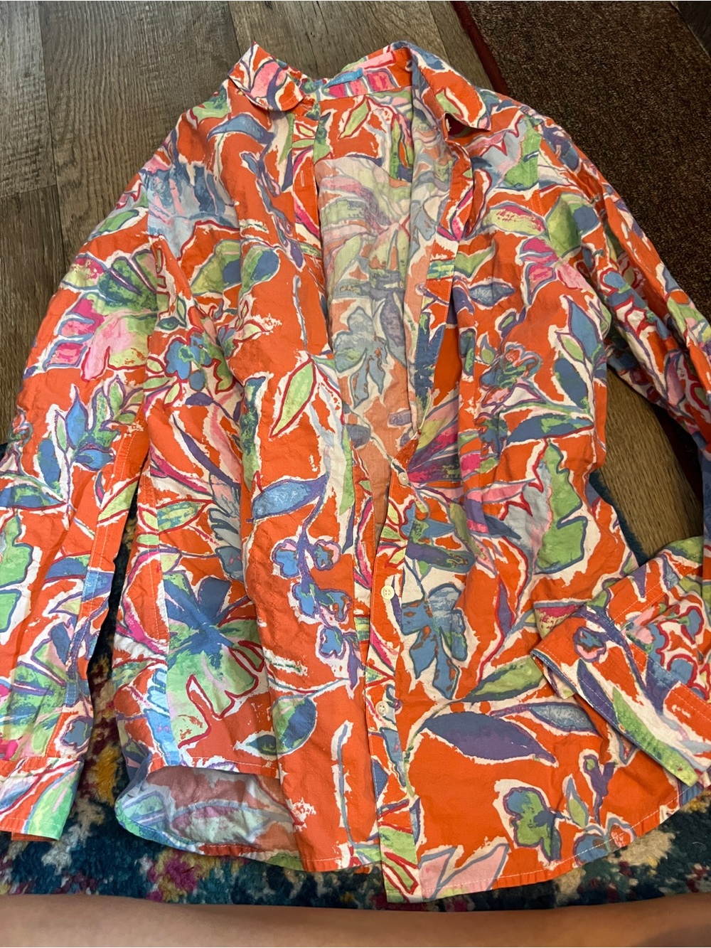 J McLaughlin Women's Orange Floral Button-Front blouse